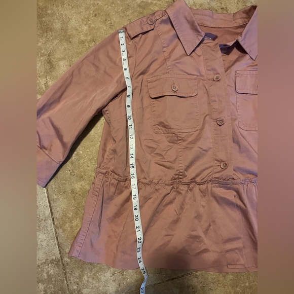 LOFT Plus Peplum Utility Jacket Pockets ¾ Sleeves 100% Cotton Size 18 - Picture 8 of 11